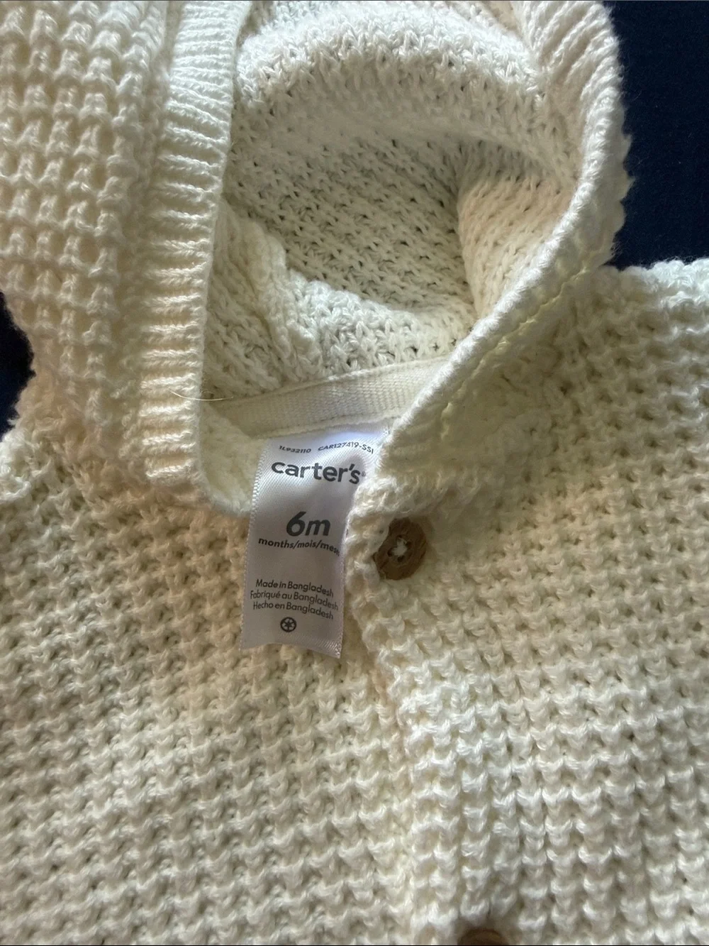 Carter's Cream Knit Hooded Baby Sweater with Buttons